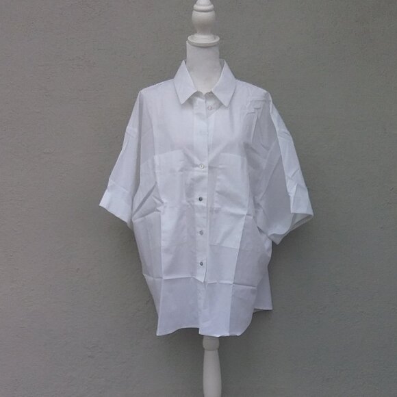 Zara Women's Top Lagenlook White Short Sleeve Cotton Med NEW 2 front pockets - Picture 3 of 7